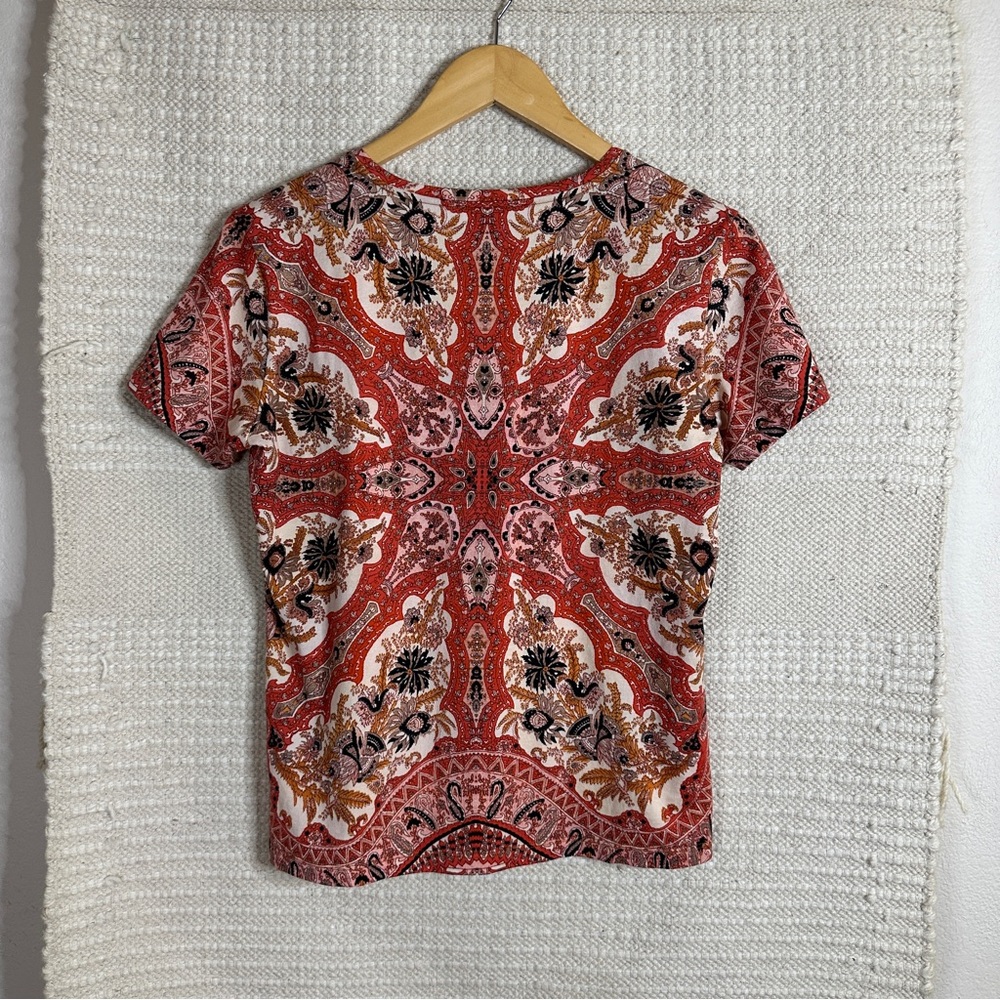 ETRO orange paisley jersey knit v-neck short sleeve tee 44 M - Picture 4 of 6